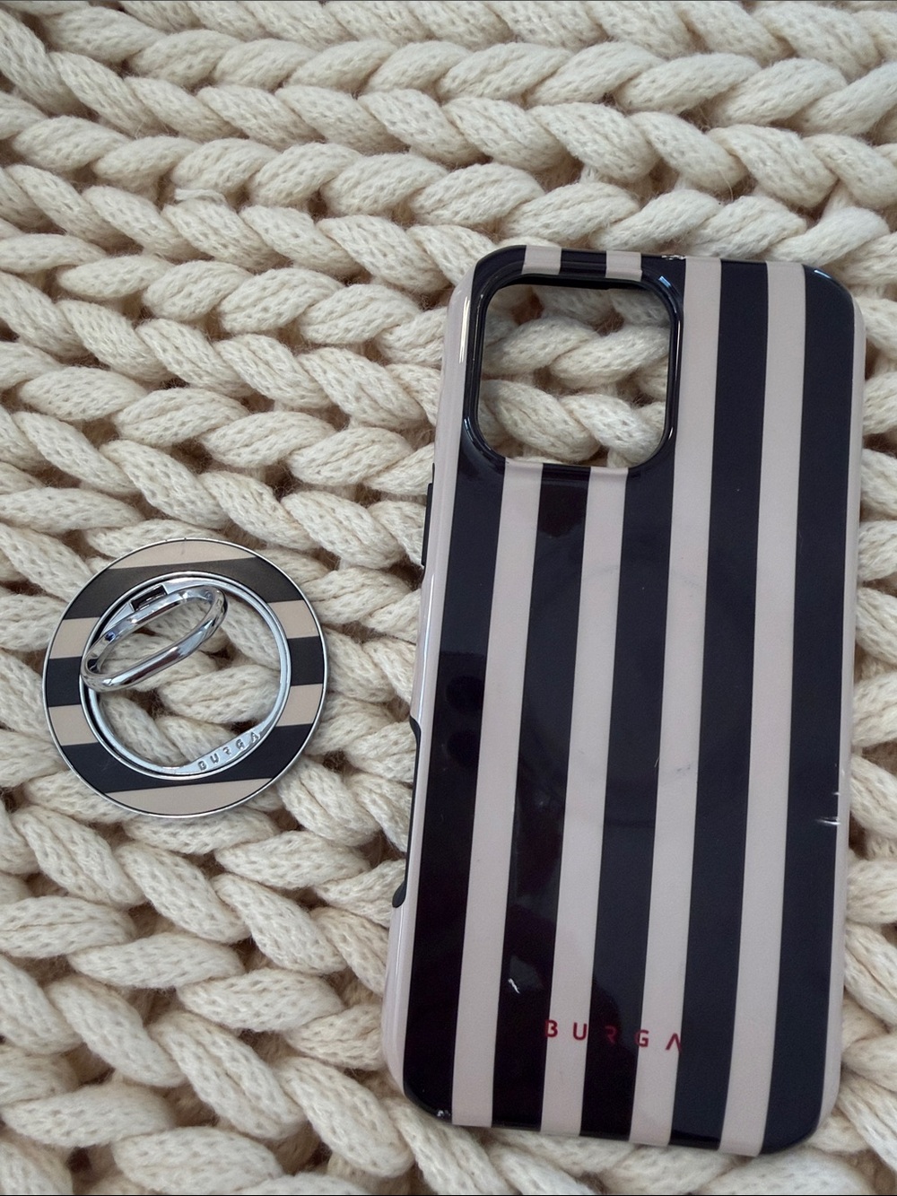 BURGA Black & Cream Stripe Phone Case with Ring Grip iPhone 16 Pro Max - Picture 2 of 6
